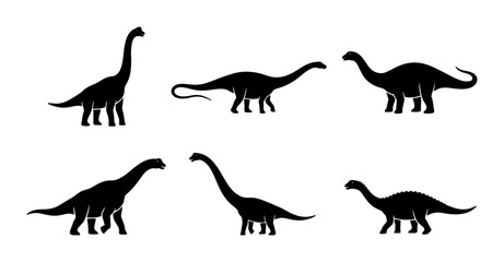 Dinosaur Silhouettes Collection: Brontosaurus, Sauropod Vector Icons for Prehistoric Themes © Touhid
