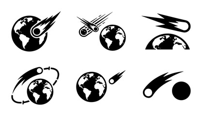 Meteorite Impact Icons, Earth Collision Vectors, Space Debris Graphics, Celestial Event Symbols © Touhid
