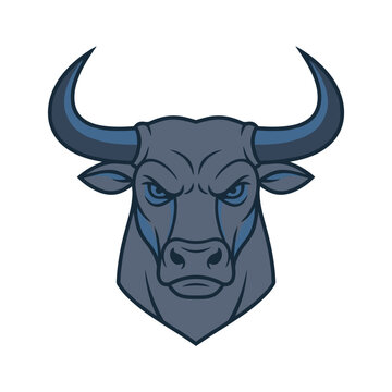 Angry bull head with large horns, vector illustration, mascot, strong