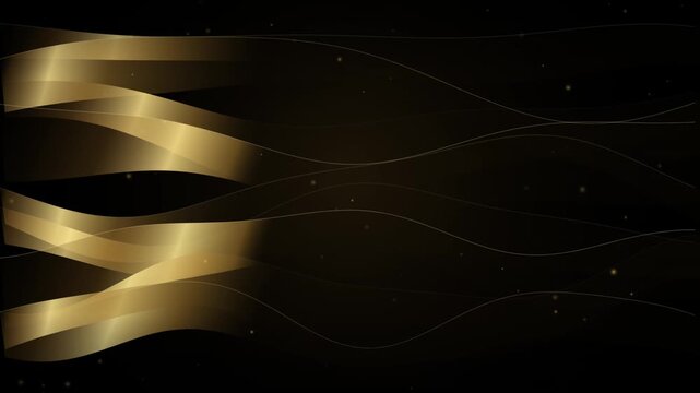 Ribbon Design with Golden Curves on Black Background. Elegant Abstract Illustration, Luxury Concept, Graphic Template.