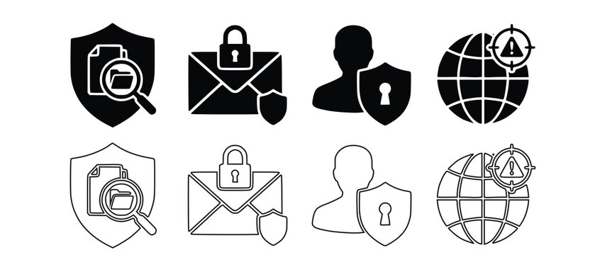 Cybersecurity Vector Icon Set, Network Security, Data Protection, Privacy, VPN, Firewall and Secure Digital Technology Icons