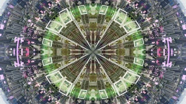Chongqing cyberpunk city warped pattern