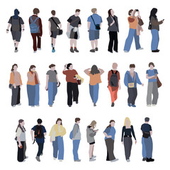 Obraz premium A large set of silhouettes of people. 2D image for use as an entourage. Vector flat city infographics. 