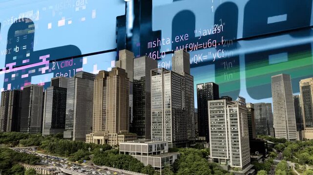 Chongqing cyberpunk city skyline with time and clocks numbers in the sky