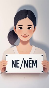 Non-binary person holds poster with new pronouns Ne Nem, reflect gender identity AI Generative