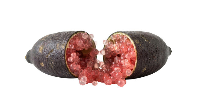 Cut soursop fruit showing pink aril and seeds isolated on transparent background