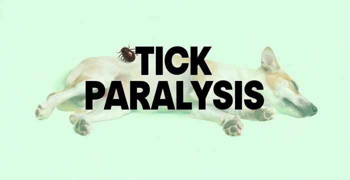 Dog suffering from tick paralysis, a serious condition causing weakness and immobility, highlighting the danger of parasitic infections.