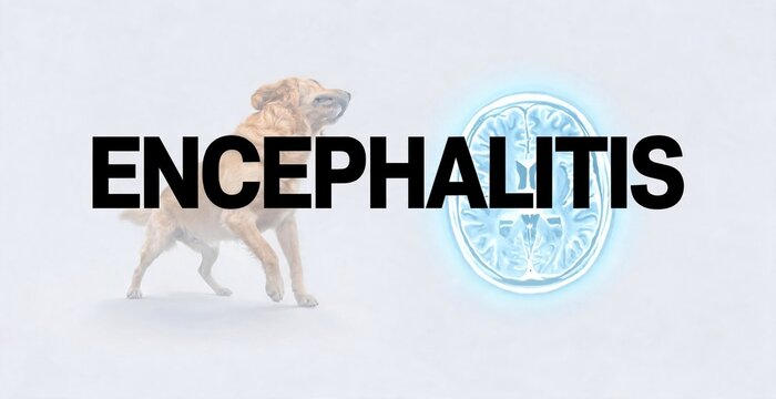 Encephalitis text with a dog and brain illustration.