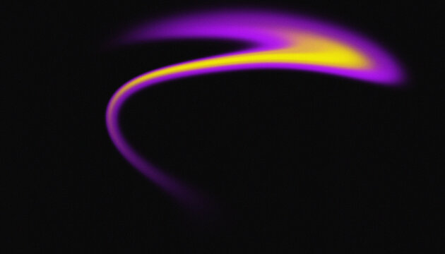 Abstract glowing purple and yellow light streak on black background