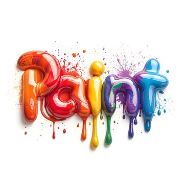Vibrant liquid paint typography logo featuring the word paint with dynamic color splashes