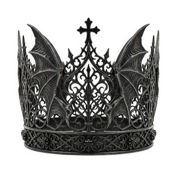 Gothic crown with bat wings and cross isolated on transparent background