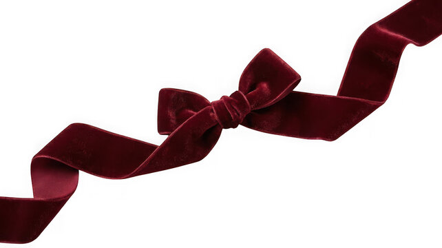 Elegant burgundy velvet ribbon bow isolated on transparent background