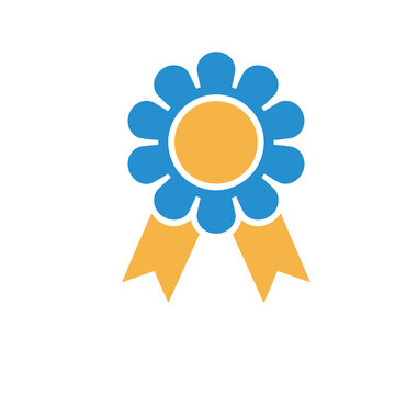 Blue and yellow rosette award ribbon