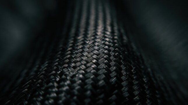 Close-up of dark carbon fiber weave texture with shallow depth of field