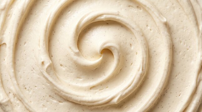 Vanilla bean ice cream or frosting swirl texture background. Delicious creamy dessert or sweet food ingredient for recipes, baking, and culinary concepts.
