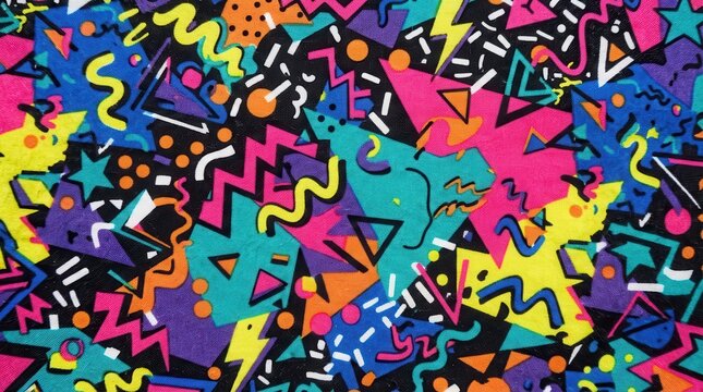 Vibrant 1980s retro Memphis style geometric abstract pattern