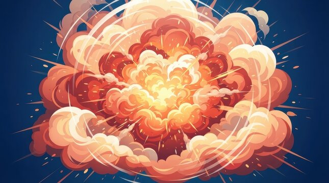 Cartoon explosion with smoke and fire in vector illustration
