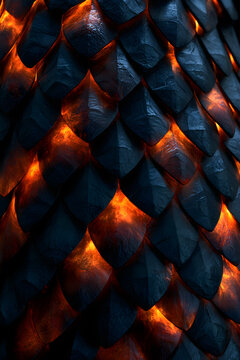 Obsidian Fire Dragon Scale Fantasy Background Featuring Glowing Lava beneath Black Armor for Dark Magical Texture