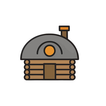 Stylized log cabin illustration