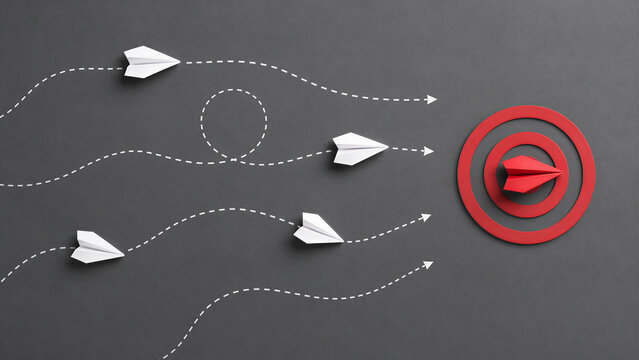 Paper airplane bullseye target success concept photography
