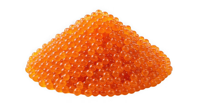 A large pile of fresh orange salmon fish roe isolated on transparent background
