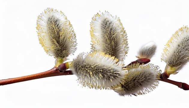 Willow Branches With Fluffy Buds Isolated On A Transparent Background
