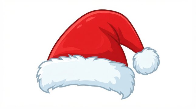 Cartoon Santa Claus hat with white fluffy trim and pompom