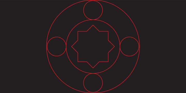 Modern red line art islamic geometric pattern with sleek octagram star motif background.