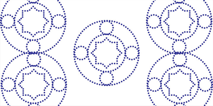 Modern dotted islamic geometric seamless pattern with blue octagram star and circle motif.