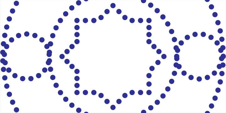 Modern dotted islamic geometric seamless pattern with blue octagram star and circle motif.