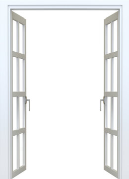 Open French balcony doors isolated on transparent background