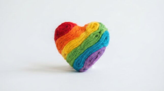 Rainbow colored felt heart shape object