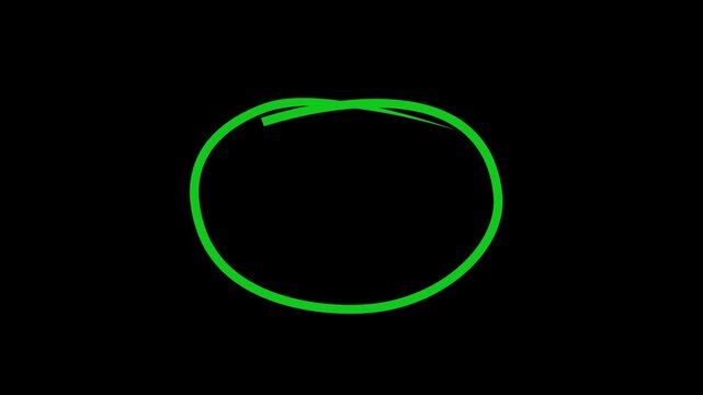 green Hand-Drawn Marker Circle Highlight and Underline Scribble Animation on black Background, Dynamic Doodle Stroke Motion Graphic for Emphasis and Focus