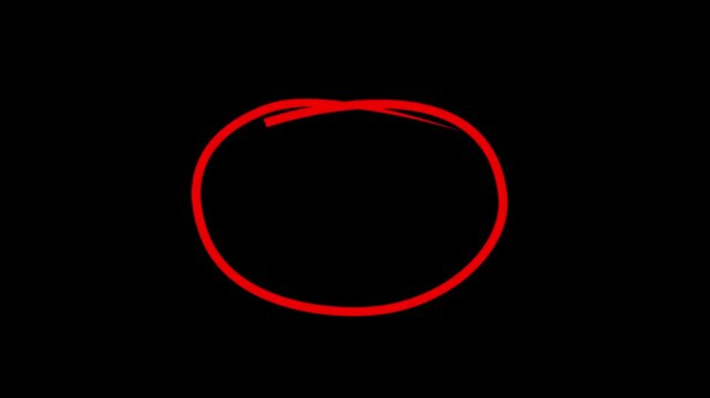 Red Hand-Drawn Marker Circle Highlight and Underline Scribble Animation on black Background, Dynamic Doodle Stroke Motion Graphic for Emphasis and Focus
