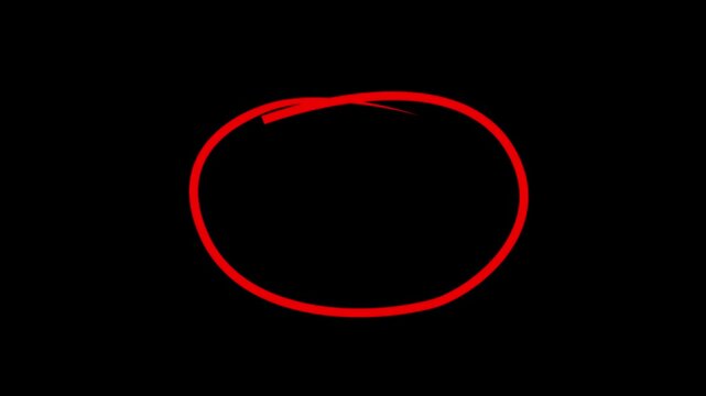Red Hand-Drawn Marker Circle Highlight and Underline Scribble Animation on black Background, Dynamic Doodle Stroke Motion Graphic for Emphasis and Focus