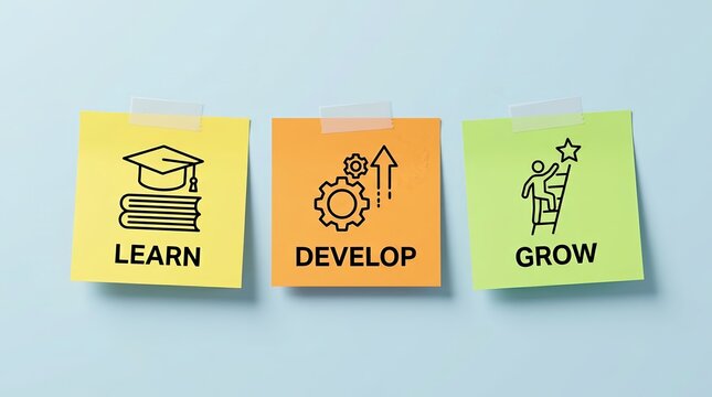 CPD Continuing Professional Development framework illustrating learn, develop, and grow stages for career progression.