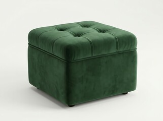 Obraz premium Square green velvet button tufted storage ottoman for cozy living room decor.