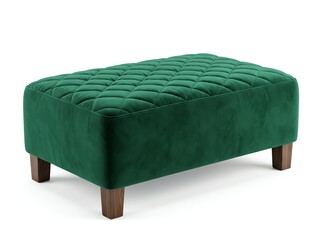 Obraz premium Green velvet quilted ottoman with wooden legs for elegant home decor furniture.