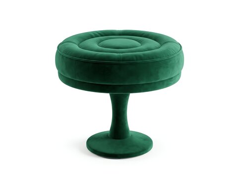 Retro green velvet swivel stool on single pedestal base for vanity styling.