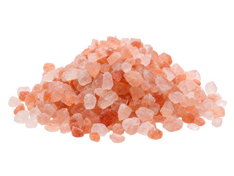 Pile of coarse himalayan pink salt crystals as isolated on with rock as isolated on transparent background