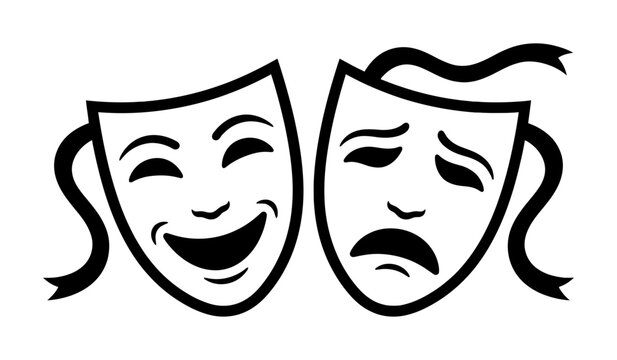 Traditional comedy and tragedy masks representing theatrical performance and dramatic arts