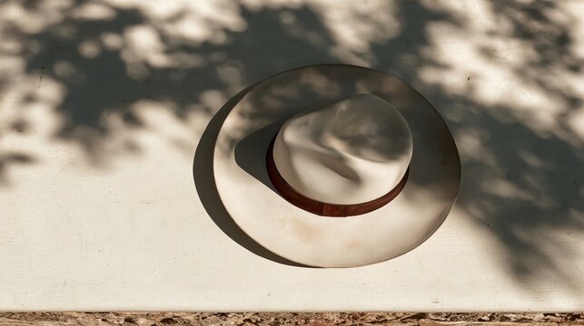 Traditional Mexican hat rests on a plain white surface, seen from above