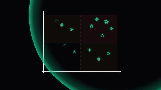 Abstract digital data visualization with green glowing nodes on a dark background