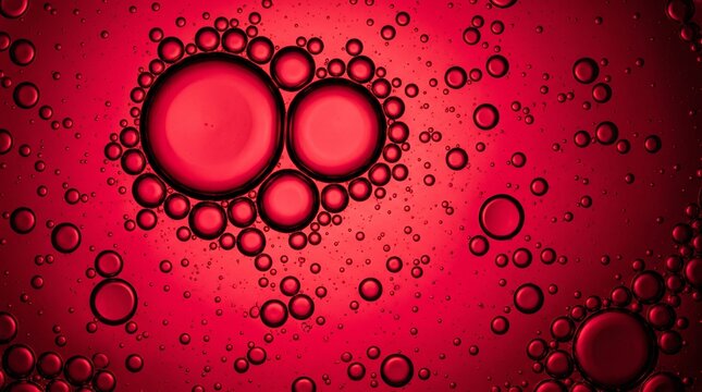 Abstract red oil bubbles in water background macro photography