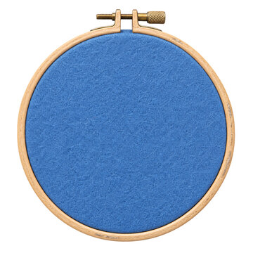 Embroidery hoop with blue fabric isolated on a transparent
