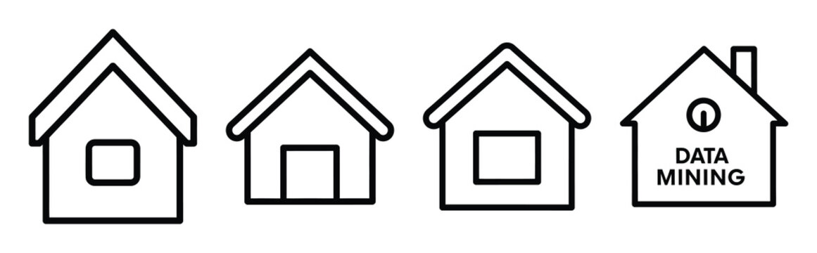 Minimalist real estate property data mining editable line art vector icon set. Professional real estate outline icons pack.