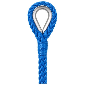 Isolated blue rope with a metal thimble loop, sailing equipment and