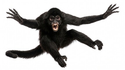 Fototapeta premium Aggressive spider monkey snarling with open mouth in natural forest setting
