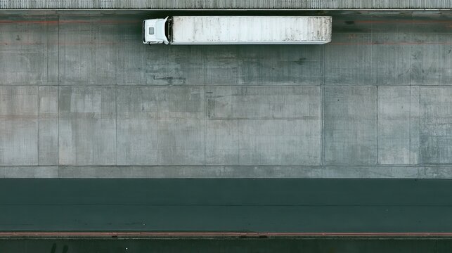Overhead shot: truck at warehouse loading bay.