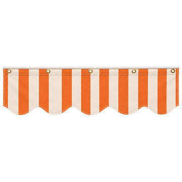 Orange and white striped awning border with a wavy scalloped edge